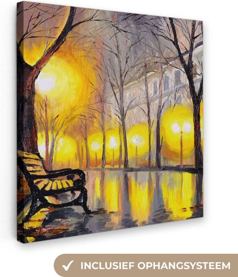 OneMillionCanvasses Canvas Licht Bomen Bank Muurdecoratie Woondecoratie Schilderij Oil painting 50x50 cm Wanddecoratie