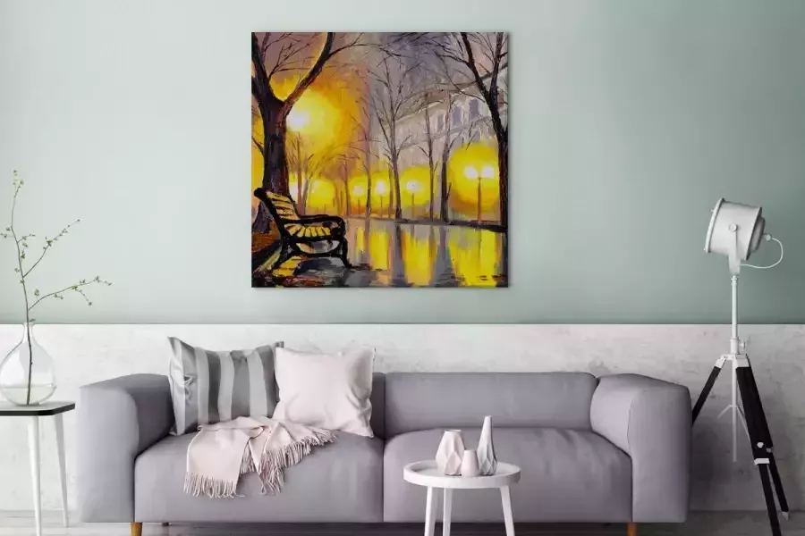 OneMillionCanvasses Canvas schilderij 90x90 cm Wanddecoratie Schilderij Bank Water Licht Olieverf Muurdecoratie woonkamer Slaapkamer decoratie Kamer accessoires Schilderijen op canvas - Foto 3