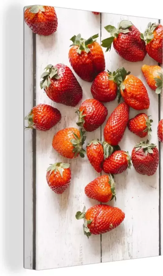 OneMillionCanvasses Canvas Schilderij Aardbei Fruit Tafel 60x90 cm Wanddecoratie