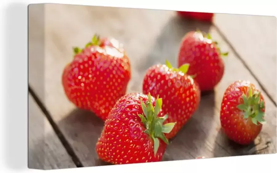 OneMillionCanvasses Canvas Schilderij Aardbei Fruit Tafel 80x40 cm Wanddecoratie