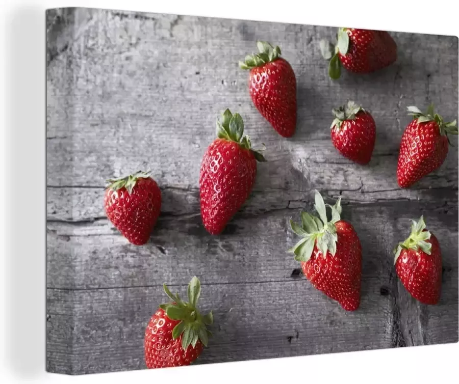 OneMillionCanvasses Canvas Schilderij Aardbei Tafel Hout 30x20 cm Wanddecoratie