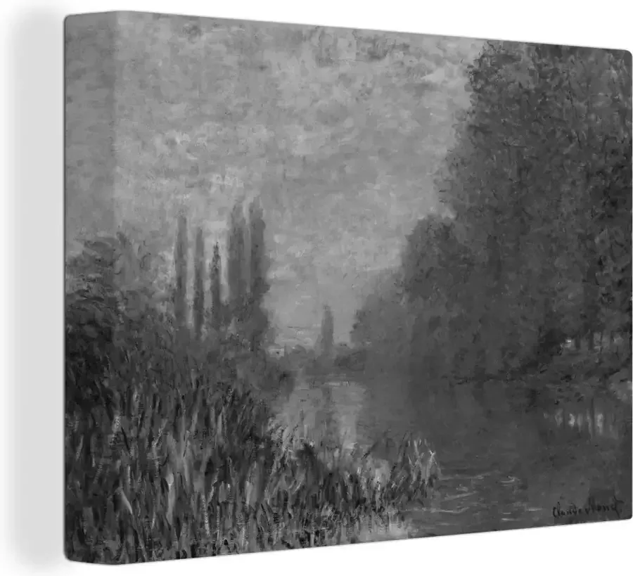 Canvas schilderij 80x60 cm Wanddecoratie Bank of the Seine in Autumn schilderij van Claude Monet in zwart wit. Muurdecoratie woonkamer Slaapkamer decoratie Kamer accessoires Schilderijen op canvas