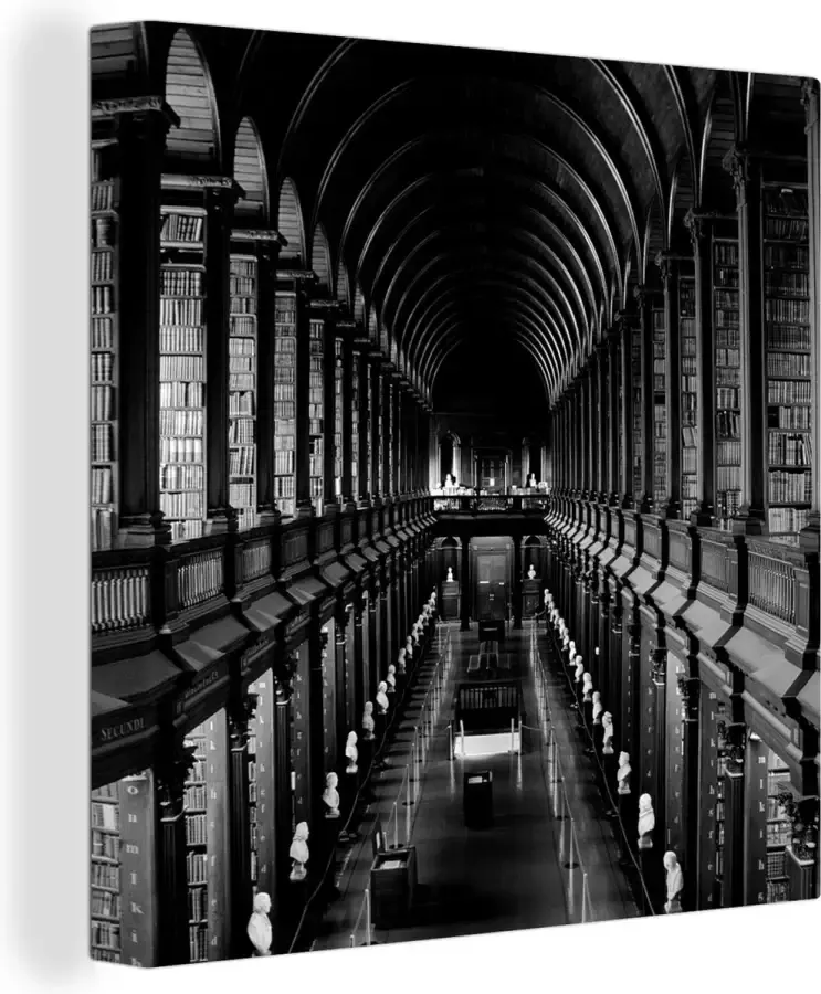 OneMillionCanvasses Canvas Schilderij Bibliotheek van het Trinity College in Ierland zwart wit 20x20 cm Wanddecoratie