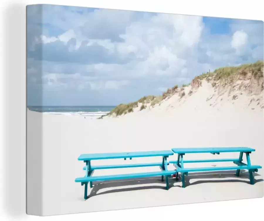 OneMillionCanvasses Canvas schilderij 180x120 cm Wanddecoratie Blauwe bank op het eiland Terschelling Muurdecoratie woonkamer Slaapkamer decoratie Kamer accessoires Schilderijen