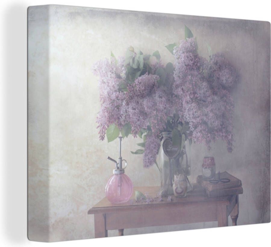OneMillionCanvasses Canvas schilderij 160x120 cm Wanddecoratie Bloemen Tafel Stilleven Muurdecoratie woonkamer Slaapkamer decoratie Kamer accessoires Schilderijen
