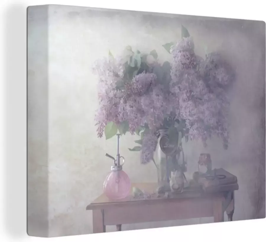 OneMillionCanvasses Canvas Schilderij Bloemen Tafel Stilleven 40x30 cm Wanddecoratie