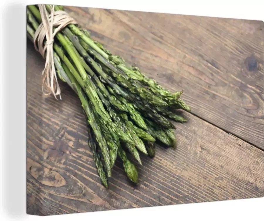 OneMillionCanvasses Canvas Schilderij Bundel van wilde asperges of Asparagus officinalis op houten rustieke tafel 30x20 cm Wanddecoratie