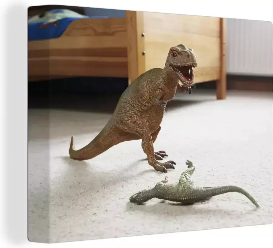 OneMillionCanvasses Canvas Schilderij Dinosaurus Speelgoed Bed 120x90 cm Wanddecoratie