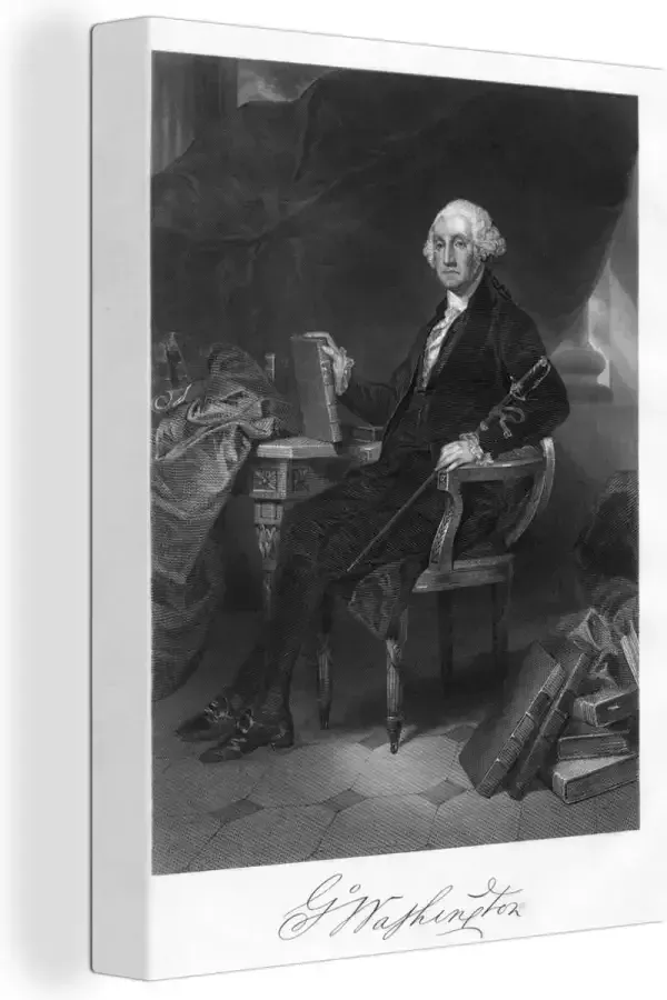 Canvas schilderij 60x80 cm Wanddecoratie Een illustratie van George Washington in een stoel Muurdecoratie woonkamer Slaapkamer decoratie Kamer accessoires Schilderijen op canvas