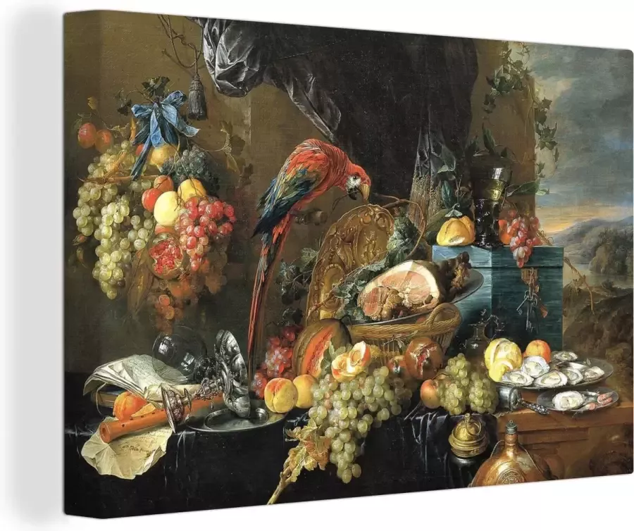 OneMillionCanvasses Canvas Schilderij Een rijk gedekte tafel met papegaaien schilderij van Jan Davidsz de Heem 60x40 cm Wanddecoratie