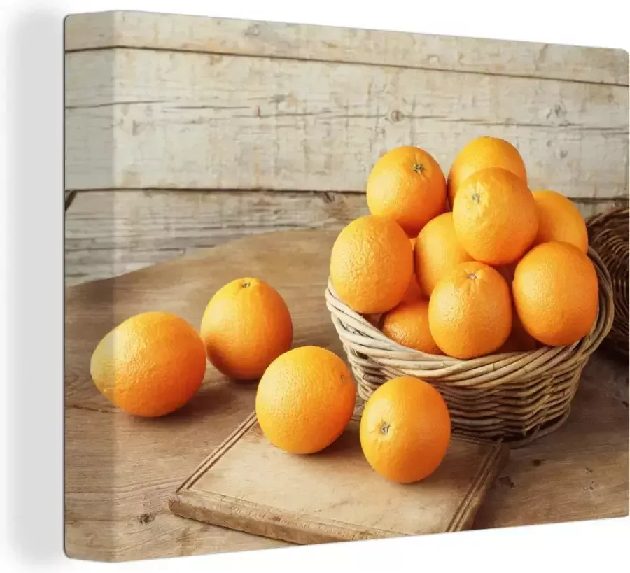 OneMillionCanvasses Canvas Schilderij Fruitmand Sinaasappel Tafel 120x90 cm Wanddecoratie