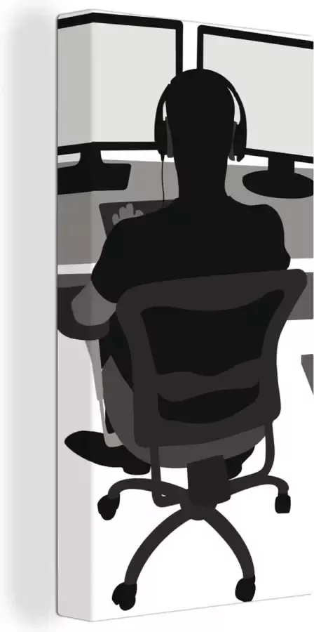 OneMillionCanvasses Canvas Schilderij Gamer Computer Bureau Illustratie 40x80 cm Wanddecoratie