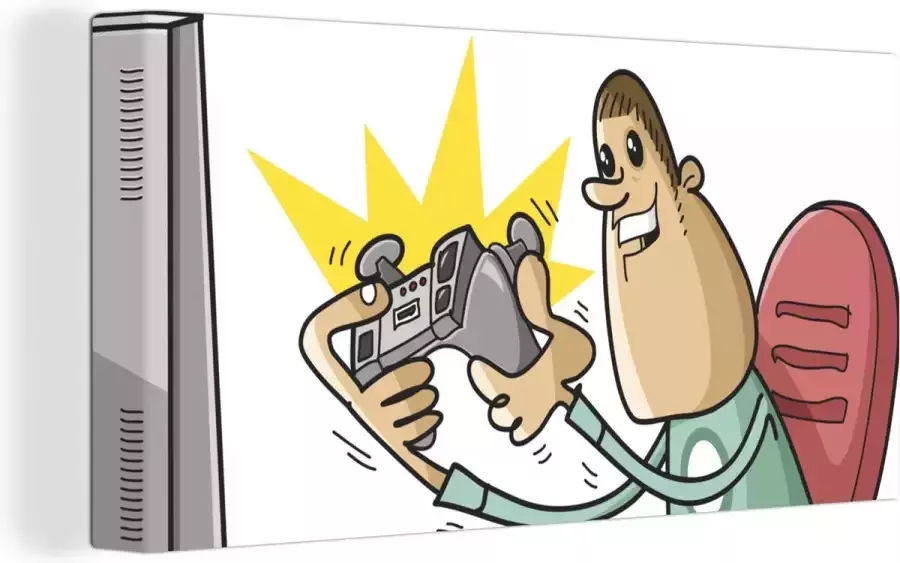 OneMillionCanvasses Canvas Schilderij Gamer Controller Stoel Illustratie 80x40 cm Wanddecoratie