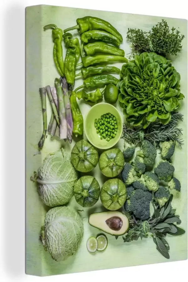OneMillionCanvasses Canvas Schilderij Groene groentes op tafel 30x40 cm Wanddecoratie