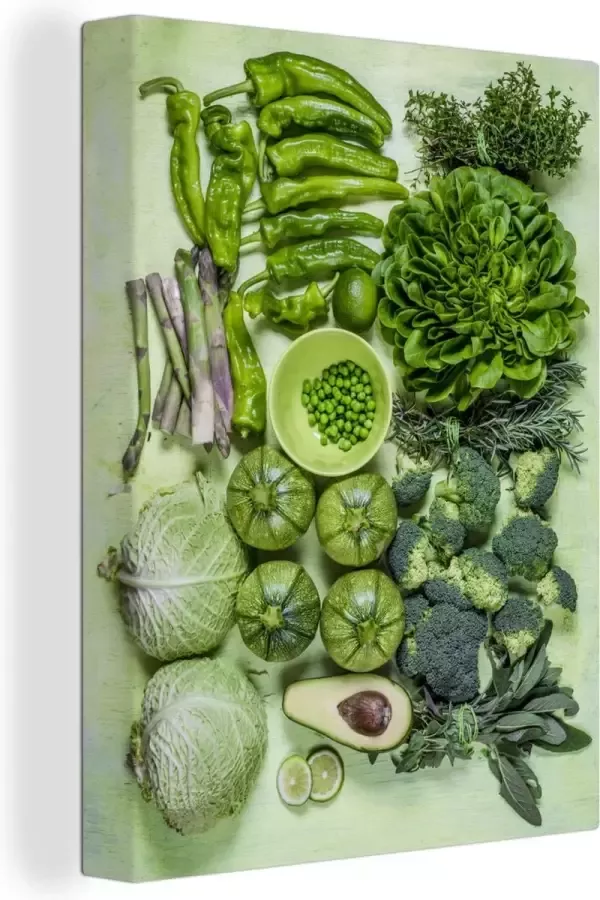 OneMillionCanvasses Canvas Schilderij Groene groentes op tafel 90x120 cm Wanddecoratie
