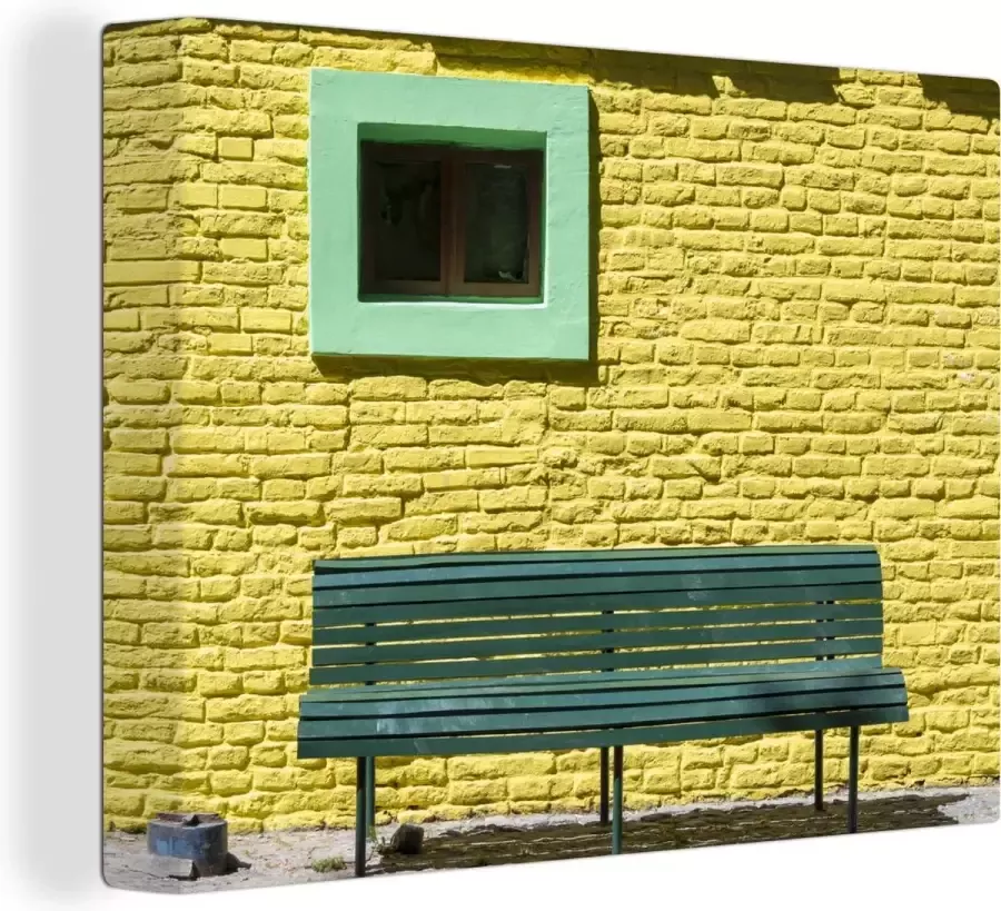 OneMillionCanvasses Canvas Schilderij Groene tuinbank aan een huis in Caminito 160x120 cm Wanddecoratie XXL
