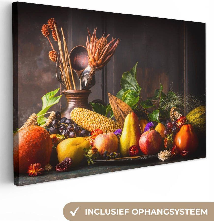 OneMillionCanvasses Canvas schilderij 150x100 cm Wanddecoratie Groente Fruit Rustiek Tafel Muurdecoratie woonkamer Slaapkamer decoratie Kamer accessoires Schilderijen - Foto 2