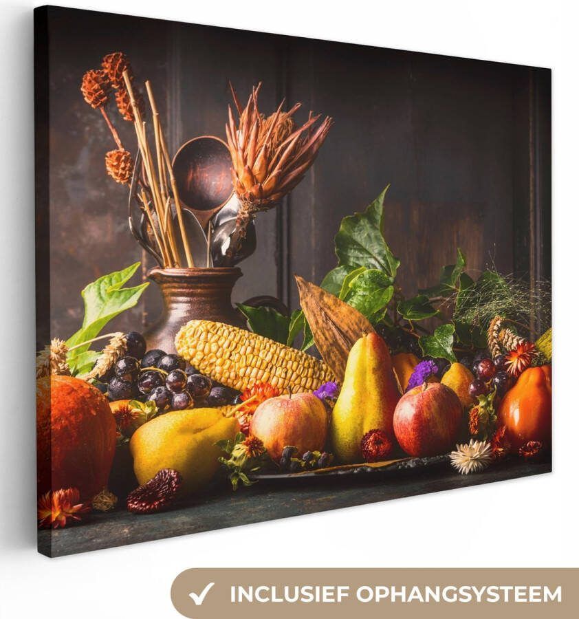 OneMillionCanvasses Canvas schilderij 160x120 cm Wanddecoratie Groente Fruit Rustiek Tafel Muurdecoratie woonkamer Slaapkamer decoratie Kamer accessoires Schilderijen