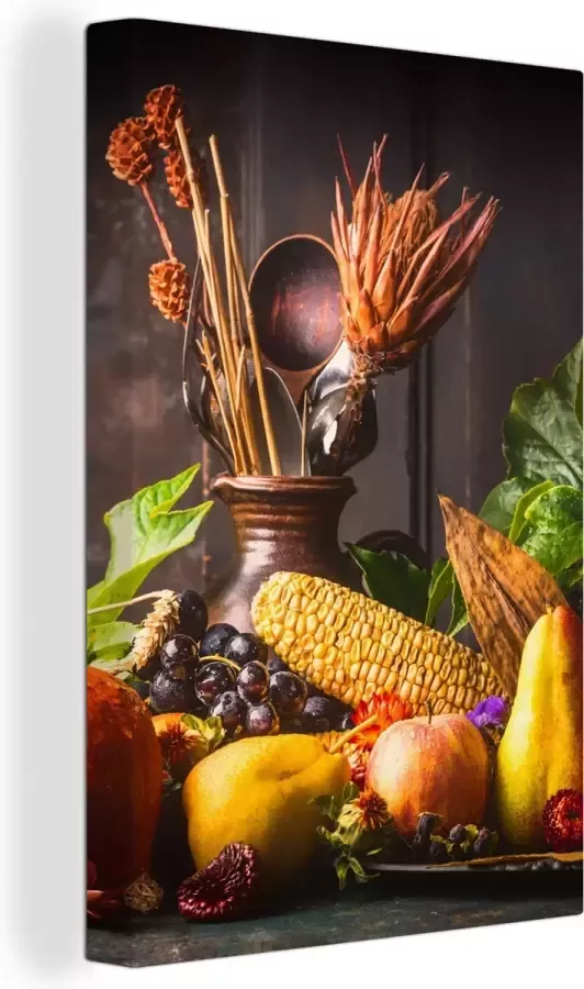OneMillionCanvasses Canvas Schilderij Groente Fruit Rustiek Tafel 20x30 cm Wanddecoratie