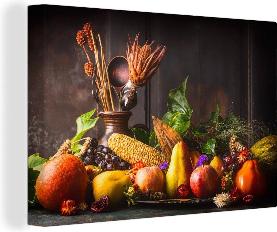 OneMillionCanvasses Canvas Schilderij Groente Fruit Rustiek Tafel 30x20 cm Wanddecoratie - Foto 2