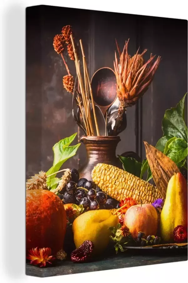 OneMillionCanvasses Canvas Schilderij Groente Fruit Rustiek Tafel 30x40 cm Wanddecoratie