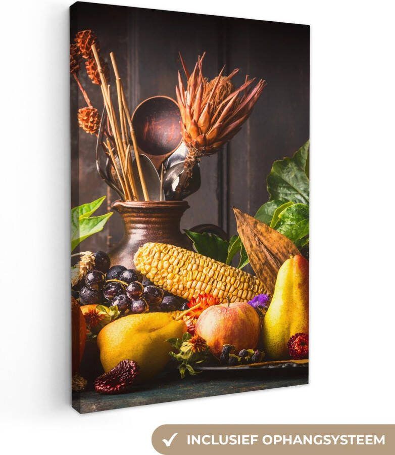 OneMillionCanvasses Canvas Schilderij Groente Fruit Rustiek Tafel 40x60 cm Wanddecoratie