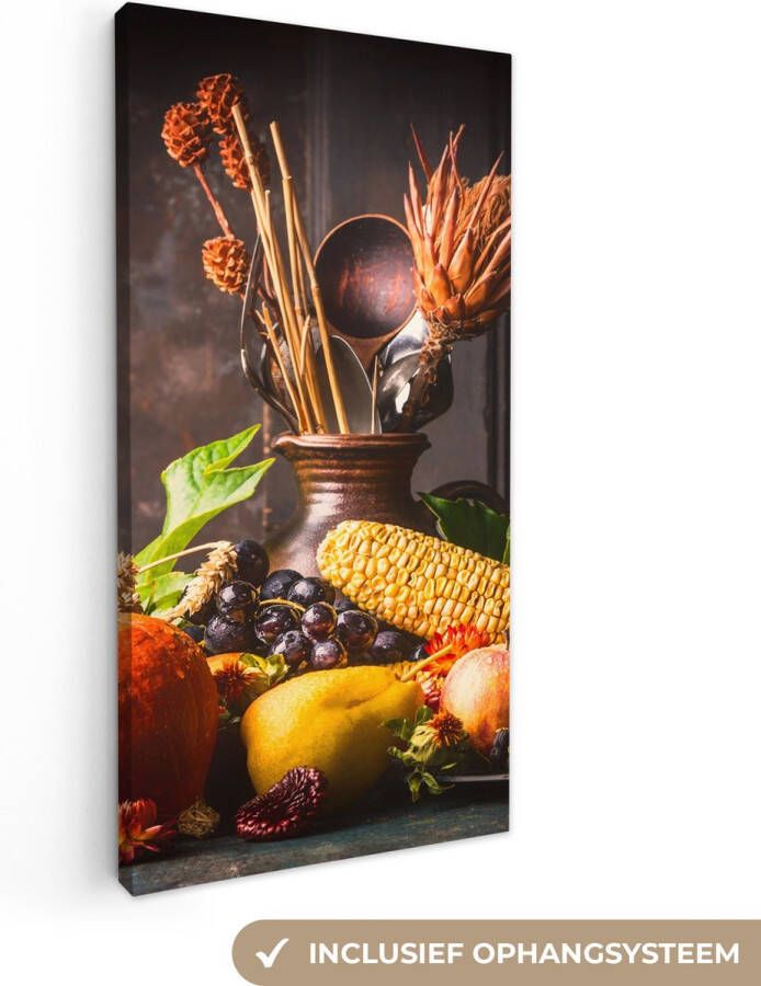 OneMillionCanvasses Canvas Schilderij Groente Fruit Rustiek Tafel 40x80 cm Wanddecoratie