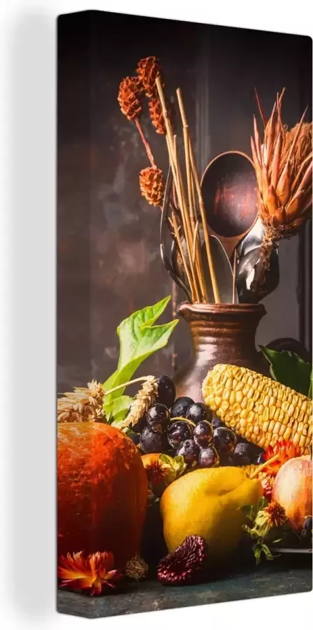 OneMillionCanvasses Canvas Schilderij Groente Fruit Rustiek Tafel 40x80 cm Wanddecoratie