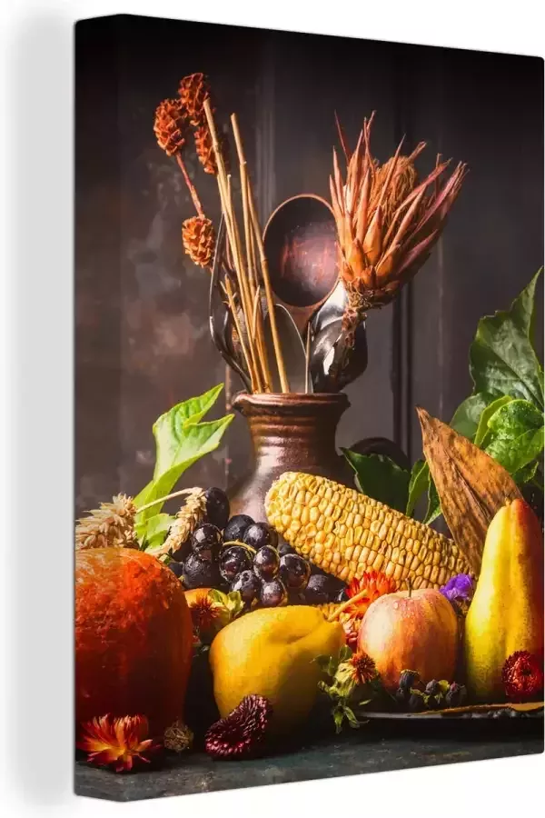 OneMillionCanvasses Canvas Schilderij Groente Fruit Rustiek Tafel 90x120 cm Wanddecoratie