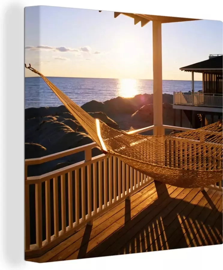 OneMillionCanvasses Canvas Schilderij Hangmat in een strandhuis 20x20 cm Wanddecoratie