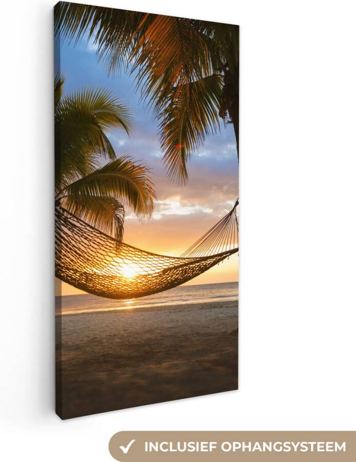 OneMillionCanvasses Canvas Schilderij Hangmat op het Caribische strand 20x40 cm Wanddecoratie