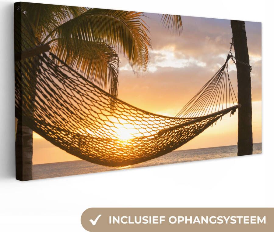 OneMillionCanvasses Canvas Schilderij Hangmat op het Caribische strand 40x20 cm Wanddecoratie