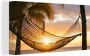 OneMillionCanvasses Canvas Schilderij Hangmat op het Caribische strand 40x20 cm Wanddecoratie - Thumbnail 1