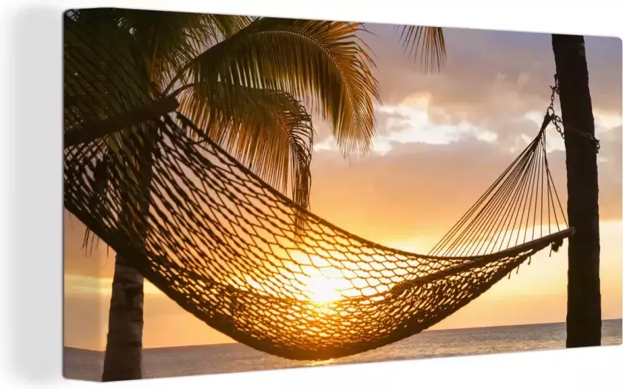 OneMillionCanvasses Canvas Schilderij Hangmat op het Caribische strand 80x40 cm Wanddecoratie - Foto 2