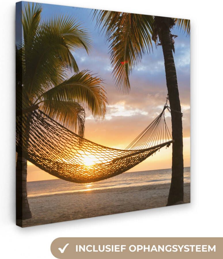 OneMillionCanvasses Canvas Schilderij Hangmat op het Caribische strand 90x90 cm Wanddecoratie