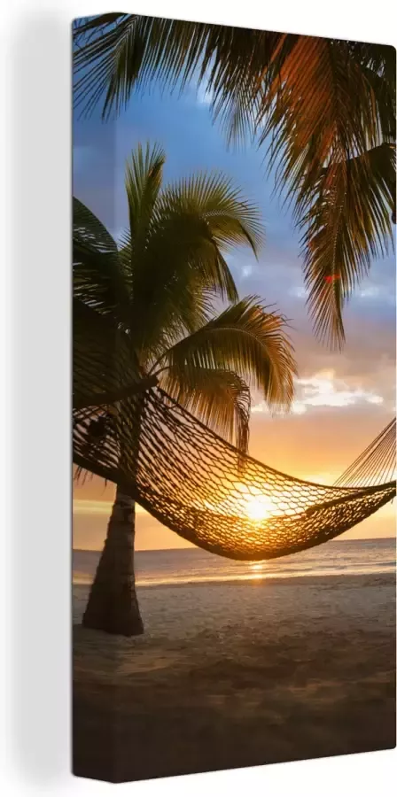 OneMillionCanvasses Canvas schilderij 80x160 cm Wanddecoratie Hangmat op strand tijdens zonsondergang in Jamaica Muurdecoratie woonkamer Slaapkamer decoratie Kamer accessoires Schilderijen