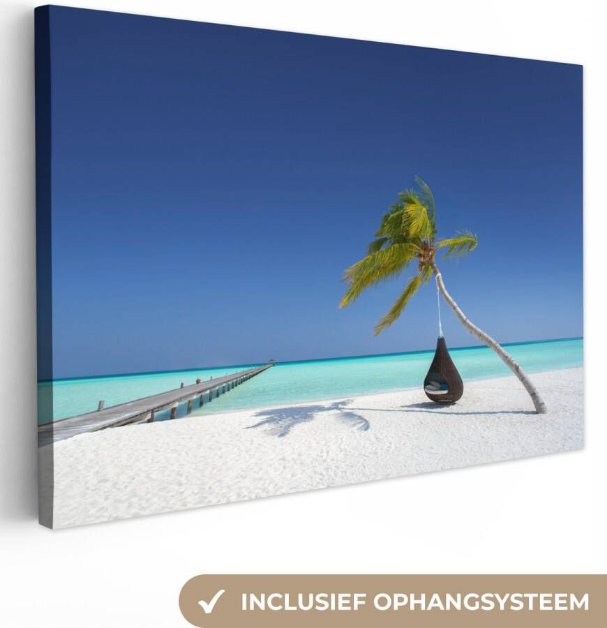 OneMillionCanvasses Canvas Schilderij Hangmat Palmboom Strand 120x80 cm Wanddecoratie