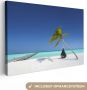 OneMillionCanvasses Canvas Schilderij Hangmat Palmboom Strand 120x80 cm Wanddecoratie - Thumbnail 2