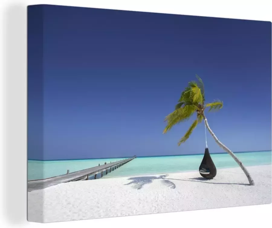 OneMillionCanvasses Canvas Schilderij Hangmat Palmboom Strand 120x80 cm Wanddecoratie