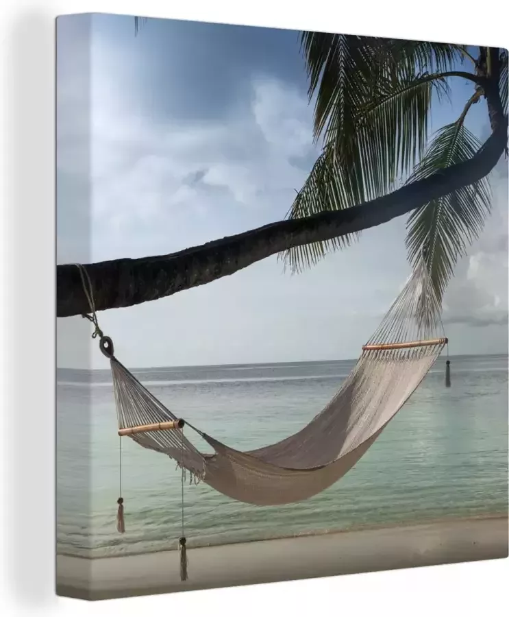 OneMillionCanvasses Canvas Schilderij Hangmat Palmboom Zee 50x50 cm Wanddecoratie