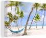OneMillionCanvasses Canvas Schilderij Hangmat Strand Palmbomen 120x80 cm Wanddecoratie - Thumbnail 1