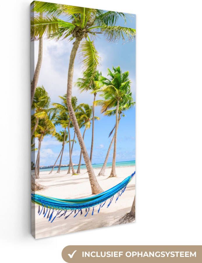 OneMillionCanvasses Canvas Schilderij Hangmat Strand Palmbomen 20x40 cm Wanddecoratie