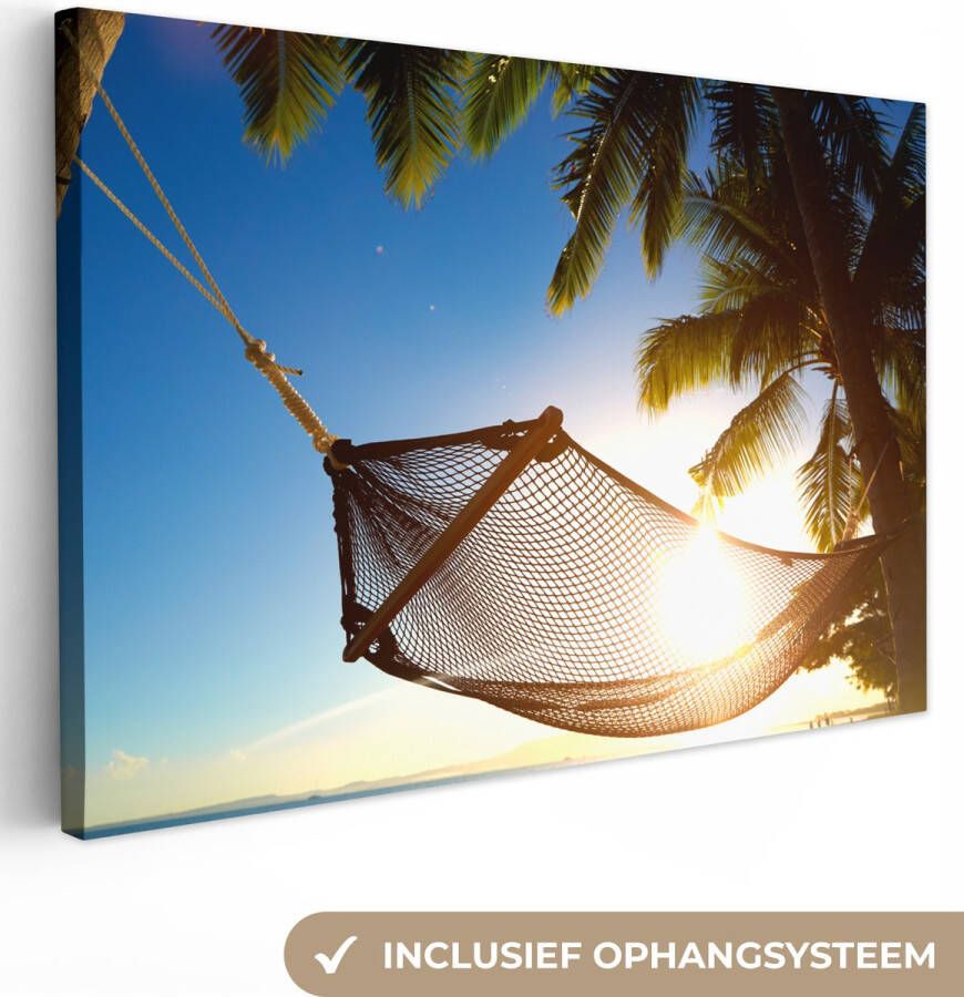 OneMillionCanvasses Canvas Schilderij Hangmat Strand Zon 90x60 cm Wanddecoratie
