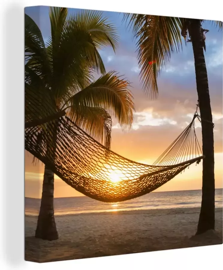 OneMillionCanvasses Canvas Schilderij Hangmat Zand Zon 50x50 cm Wanddecoratie