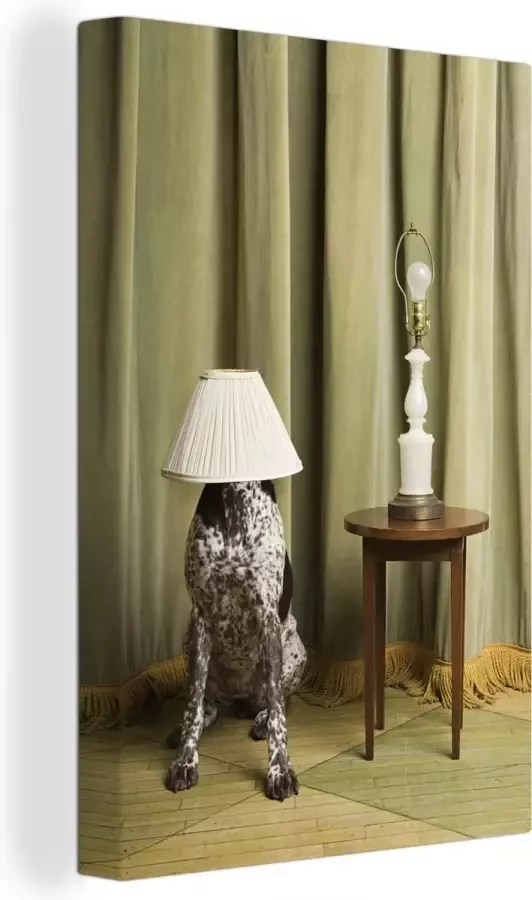 OneMillionCanvasses Canvas Schilderij Hond met een lampenkap op zijn hoofd 120x180 cm Wanddecoratie XXL