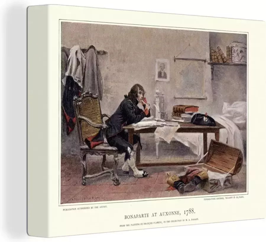 Canvas schilderij 80x60 cm Wanddecoratie Illustratie van Napoleon Bonaparte aan een tafel Muurdecoratie woonkamer Slaapkamer decoratie Kamer accessoires Schilderijen op canvas