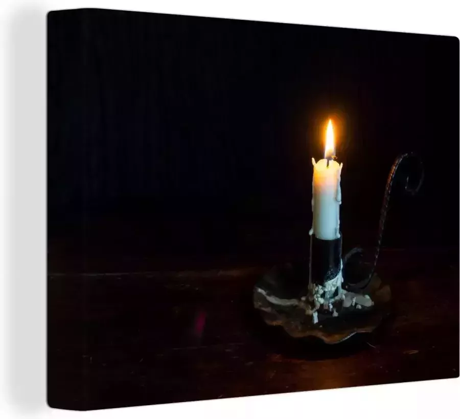 OneMillionCanvasses Canvas Schilderij Kaars op een houten tafel 40x30 cm Wanddecoratie