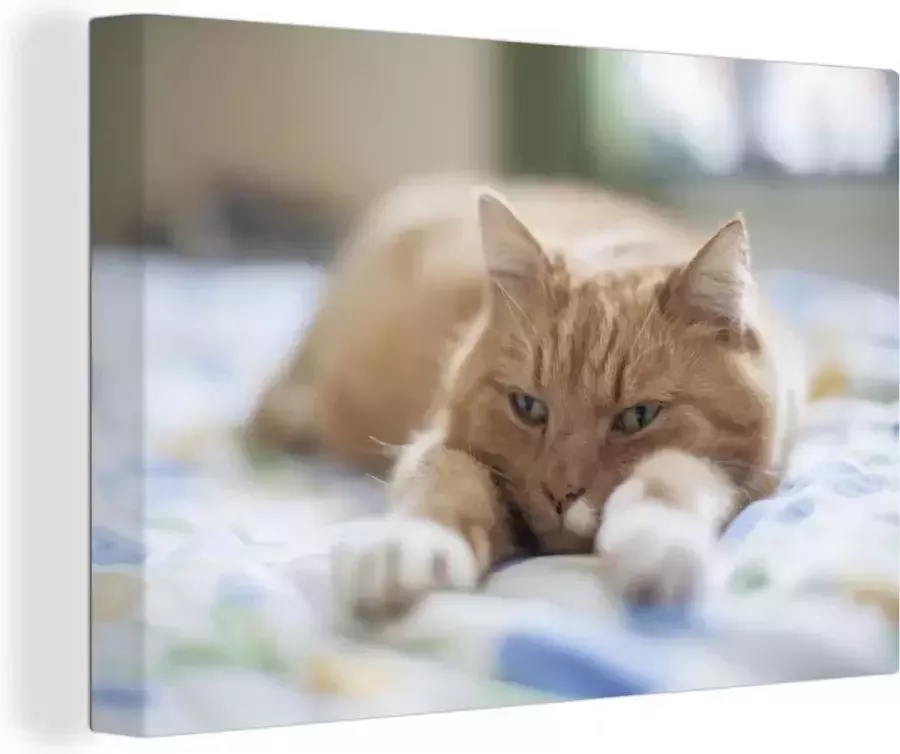OneMillionCanvasses Canvas Schilderij Kat Bed Bedsprei Meisjes Kinderen Jongens Kind 60x40 cm Wanddecoratie
