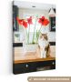 OneMillionCanvasses Canvas Schilderij Kat Bloemen Tafel 20x30 cm Wanddecoratie - Thumbnail 2