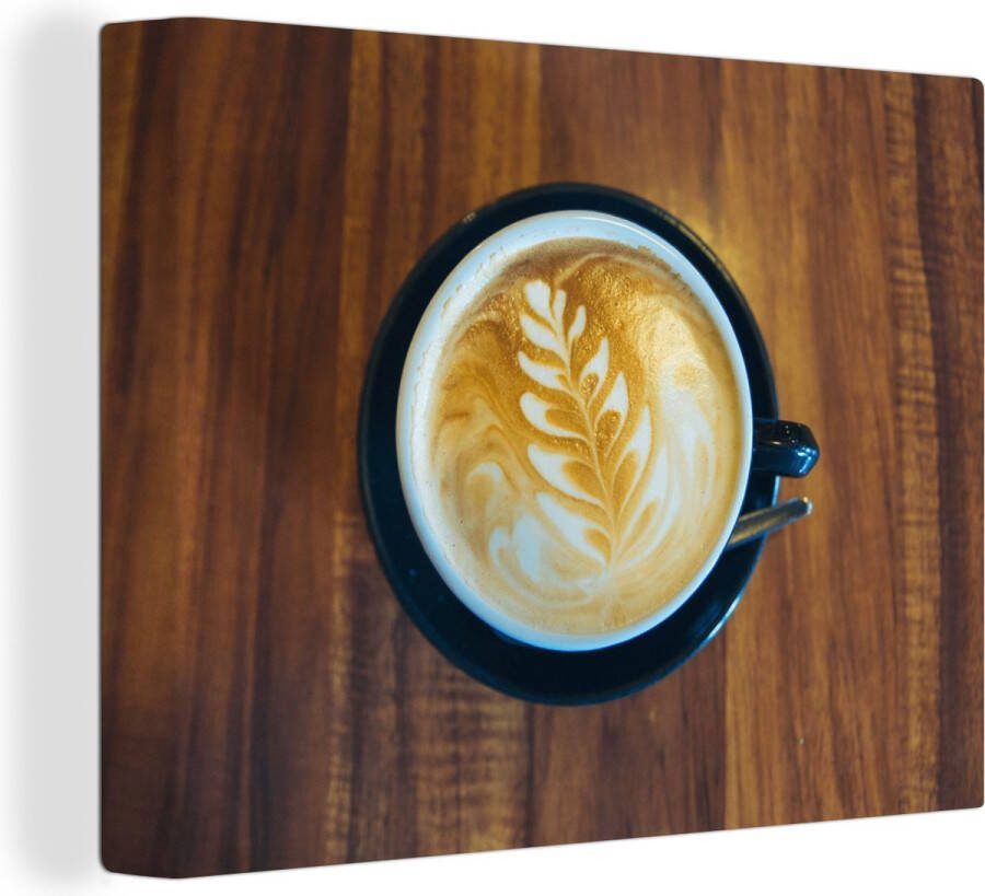 OneMillionCanvasses Canvas Schilderij Koffie Tafel Hout 120x90 cm Wanddecoratie